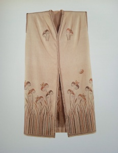 A cotton dressing gown featuring the lillies from Knossos fresco, c.1930.