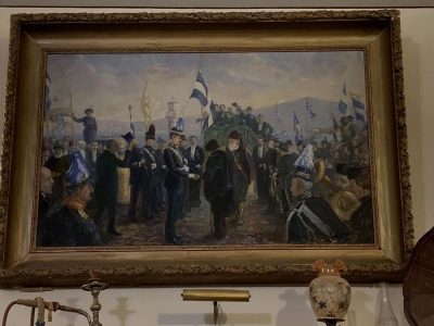 The arrival of High Commissioner Prince George in Chania painted by Kaloutsi, 1913.