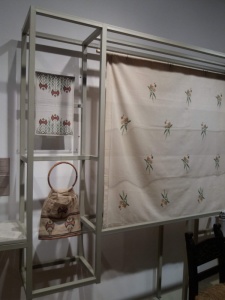 Tablecloths and handbag exhibited at the municipal gallery in Chania.