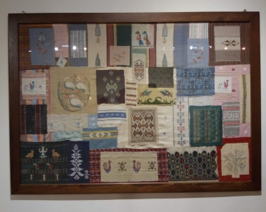 Wall hanging made from pieces of fabrics designed by Florentini Kaloutsi.