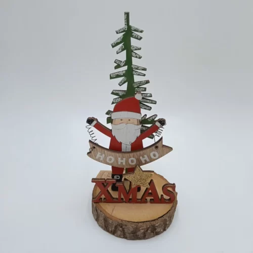 Ξύλινο χριστουγεννιάτικο διακοσμητικό με έλατο και άγιο Βασίλη