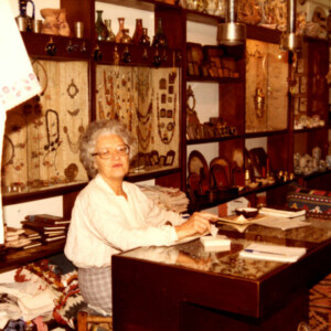 Sissi Kaloutsi-Grapsa at the Double Axe shop in 1986. Sissi Kaloutsi Grapsa at the Double Axe shop in 1986.