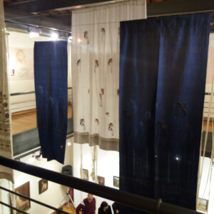 Handwoven curtains exhibited at the municipal gallery in Chania.